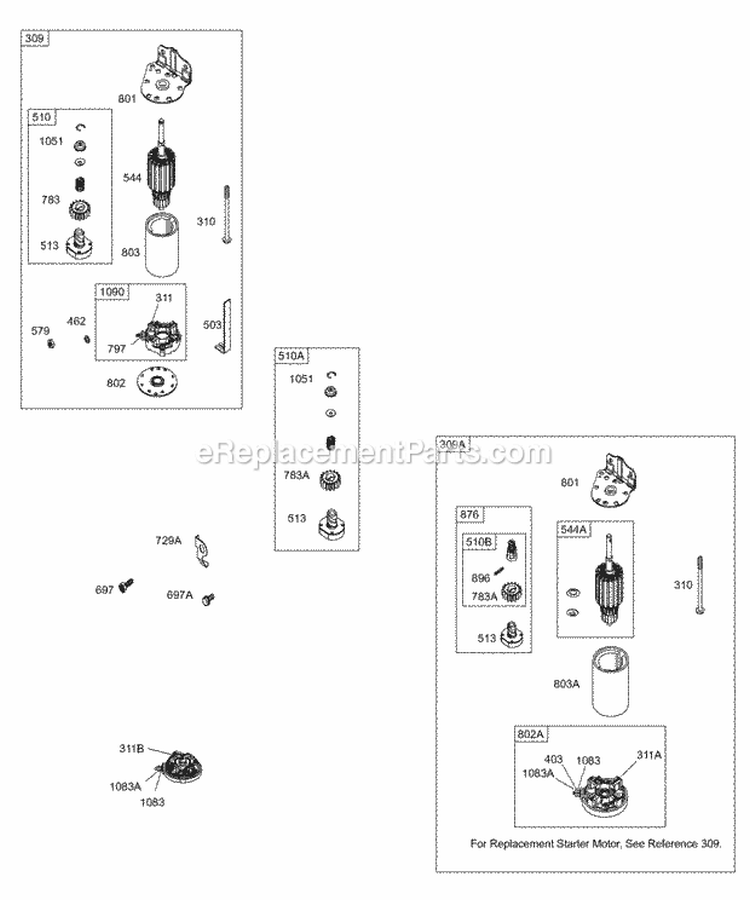 Electric Starter Diagram and Parts List for 28Q777-0026-01  Briggs and Stratton Engine
